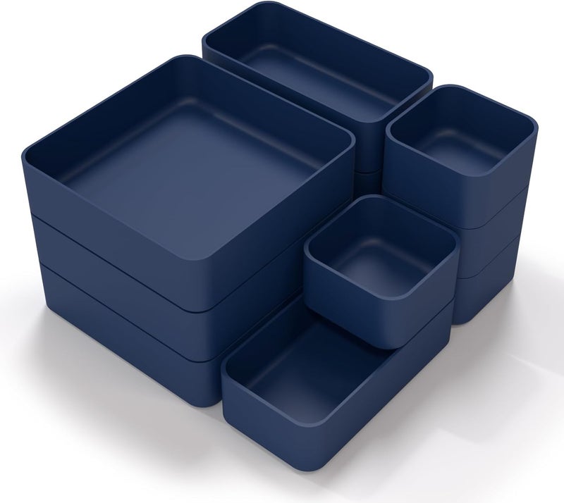 CHANCETSUI 11-Piece Stackable Drawer Organizer Set, Multi-size Desk Drawer Organizer Trays Vanity Storage Bins for Storing Makeup, Stationery, Utensils in Bathroom Dresser, Office and Kitchen - Image 1